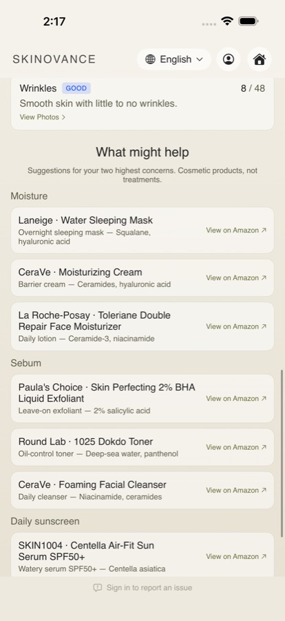 Product suggestions matched to the two metrics that scored highest.